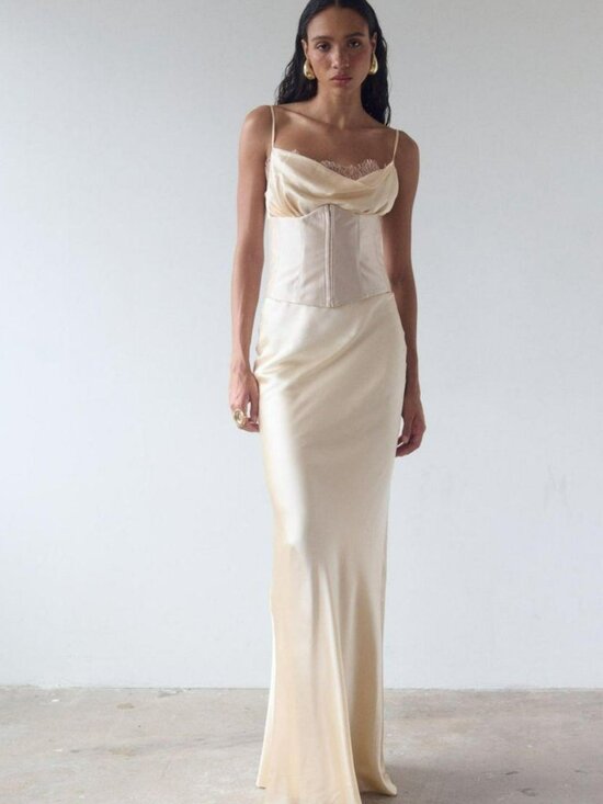 De La Vali Dresses & Skirts - De La Vali CLEODORA MAXI DRESS IN CREAM SILK SATIN